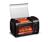 Elite Gourmet EHD-051B Horno tostador para perros calientes, temporizador de 30 minutos, rodillos térmicos de acero inoxidable, bandeja para hornear y migas, béisbol de la serie mundial, capacidad para 4 bollos, negro