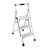 Escalera de 3 escalones Topfun, taburete de aluminio ligero y plegable, escalera resistente ultraligera de plataforma ancha antideslizante multiusos, capacidad de 225 libras, completamente ensamblada para el hogar y la oficina