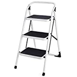 Escalera de 3 peldaños Goplus, taburete plegable de alta resistencia, escalera de acero liviana con empuñadura y plataforma ancha antideslizante para cocina, capacidad de 340 libras (negro)