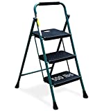 HBTower Escalera de 3 escalones, taburete plegable con pedal ancho antideslizante, escalera de acero resistente de 500 libras, agarre conveniente, taburete de acero portátil y liviano, verde y negro