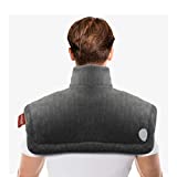 Almohadilla térmica para aliviar el dolor de cuello y hombros, Comfytemp 20'x24 'Envoltura de cuello con calefacción eléctrica para la parte superior de la espalda con apagado automático, 3 configuraciones de calor, franela, terapia de calor húmedo para calambres, lavable a máquina