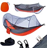 YOOMO Hamaca para acampar con mosquitera y hamaca de 10 pies Correas para árboles Cama de viaje de tela de paracaídas liviana para senderismo, mochilero, patio trasero. (Gris / naranja)