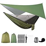 FIRINER Hamaca para acampar con lona para la lluvia y mosquitera, correas para árboles, portátil, individual, doble, nylon, paracaídas, hamaca, para mochilero, senderismo, viajes, patio, actividades al aire libre