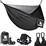 Covacure Camping Hammock - Hamaca doble liviana, con capacidad para 772 lb, hamacas portátiles para interiores, exteriores, senderismo, camping, mochileros, viajes, patio trasero, playa (negro)