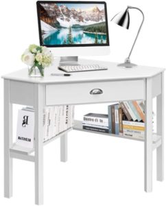Escritorio de esquina blanco, escritorio de esquina para computadora con cajón
