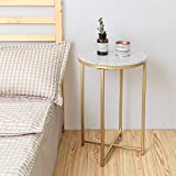 Mesa auxiliar redonda con tapa de mármol y base dorada, mesita de noche moderna pequeña para sala de estar del dormitorio, 16 'D 25' H