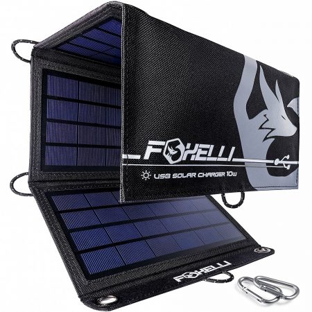  Foxelli Dual USB Solar Charger 10W - Cargador de móvil con panel solar plegable para iPhone X, 8, 7, 6s, iPad y Android