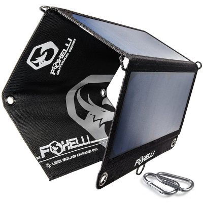  Foxelli Dual USB Solar Charger 21W - Cargador de móvil con panel solar plegable para iPhone X