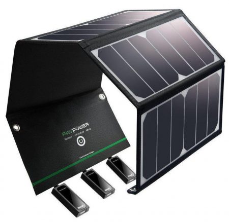  Cargador solar RAVPower 24W Panel solar con puertos USB triples Impermeable Plegable para móviles inteligentes, tabletas y viajes de campamento