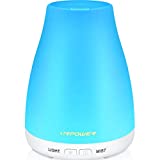 URPOWER - Humidificador de niebla fría con difusor de aceites esenciales de segunda versión con modo de niebla ajustable, apagado automático sin agua y luces LED de 7 colores que cambian para el hogar (blanco)