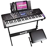 Teclado de piano RockJam 61 con kit de pantalla LCD, soporte para teclado, banco de piano, auriculares, aplicación de piano y pegatinas para teclas