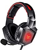 Auriculares para juegos RUNMUS para PS4, Xbox One, PC con sonido envolvente, cancelación de ruido, auriculares con micrófono y luz LED, compatibles con PS5, PS4, Xbox One, Switch, PC, PS3, Mac, computadora portátil, rojo