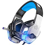 BENGOO V-4 Gaming Headset para Xbox One, PS4, PC, controlador, auriculares con cancelación de ruido con micrófono, orejeras de memoria suave, luz LED ambiental suave para PS2 Mac Nintendo 64 Game Pre-Game Boys