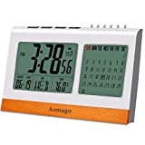 Reloj despertador digital operado con batería para dormitorios, reloj de escritorio Aomago de oficina con repetición, calendario, pantalla de temperatura (℉ / ℃)