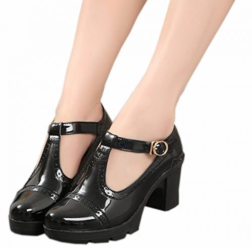 Zapatos clásicos DADAWEN de plataforma con tiras en T para mujer, plataformas de vestir, punta cuadrada, tacón medio