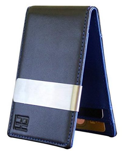 Billetera F&H minimalista delgada de cuero con clip para billetes con capacidad para 8 tarjetas