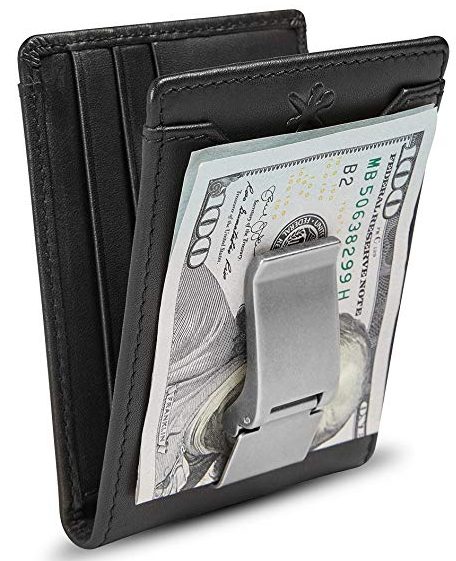 HOJ Co.Deacon ID BIFOLD Billetera con bolsillo frontal-Cuero de grano completo-Billetera con clip para billetes