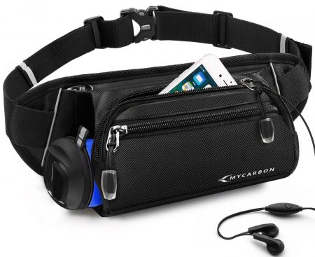  MYCARBON Riñonera para mujer y hombre - Riñonera con soporte para botella de agua plegable