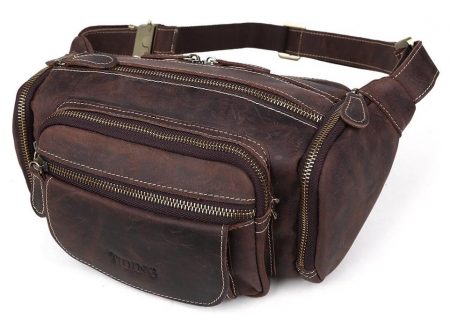  TIDING Riñonera de gran capacidad de cuero genuino para hombre Riñonera Organizador de hebillas ajustables