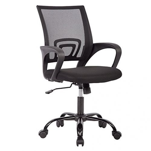 Silla ergonómica para tareas con respaldo medio, escritorio de oficina con malla para ordenador y base de metal