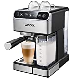 Máquina de café espresso AICOOK, cafetera espresso Barista con pantalla digital de un toque, bomba de 15 bares y espumador de leche automático, máquina de capuchino, máquina de café con leche