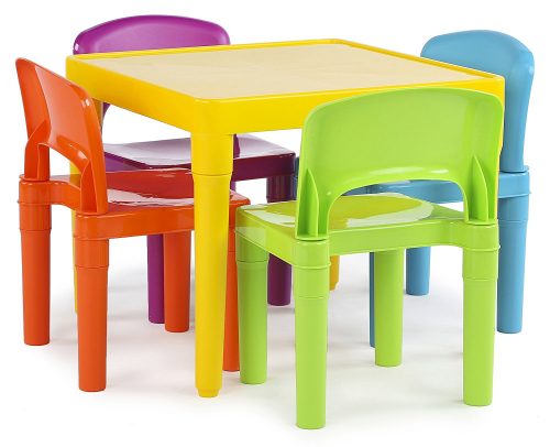 Tot Tutors - Juego de mesa de plástico para niños y 4 sillas, colores vibrantes